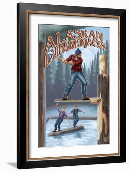 Alaska, Alaskan Lumberjacks-Lantern Press-Framed Art Print