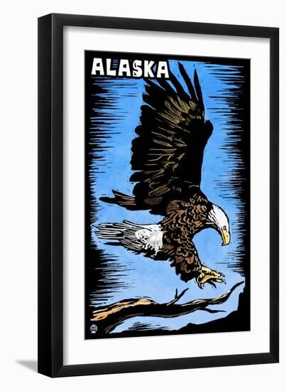 Alaska - Bald Eagle - Scratchboard-Lantern Press-Framed Art Print