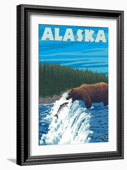 Alaska Bear Fishing for Salmon-Lantern Press-Framed Art Print