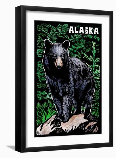 Alaska - Black Bear - Scratchboard-Lantern Press-Framed Art Print