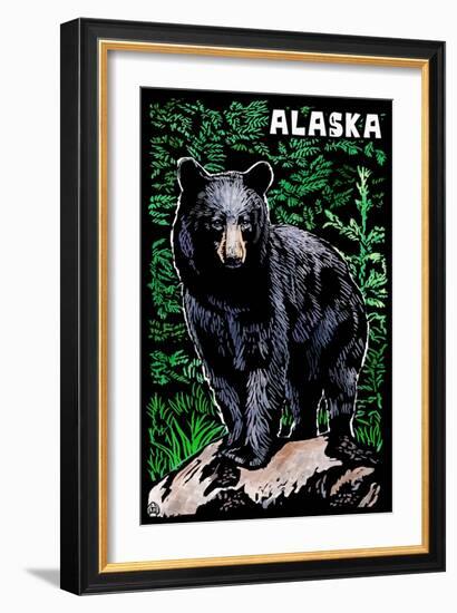 Alaska - Black Bear - Scratchboard-Lantern Press-Framed Art Print