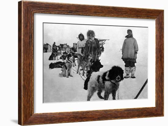 Alaska - Dog Sled Team and Men in Parkas-Lantern Press-Framed Art Print