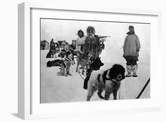 Alaska - Dog Sled Team and Men in Parkas-Lantern Press-Framed Art Print