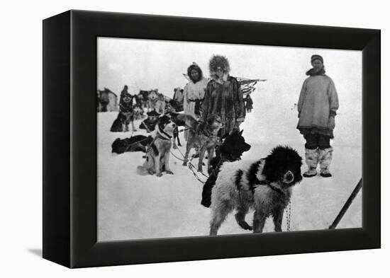 Alaska - Dog Sled Team and Men in Parkas-Lantern Press-Framed Stretched Canvas