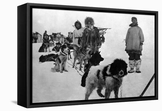 Alaska - Dog Sled Team and Men in Parkas-Lantern Press-Framed Stretched Canvas