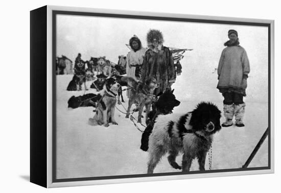 Alaska - Dog Sled Team and Men in Parkas-Lantern Press-Framed Stretched Canvas