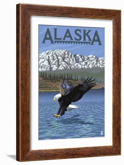 Alaska - Eagle Diving-Lantern Press-Framed Art Print