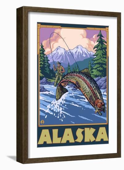 Alaska - Fly Fishing Scene-Lantern Press-Framed Art Print