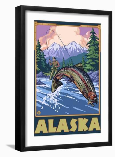 Alaska - Fly Fishing Scene-Lantern Press-Framed Art Print