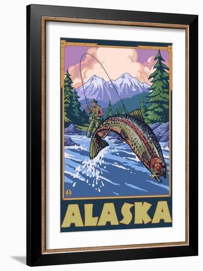 Alaska - Fly Fishing Scene-Lantern Press-Framed Art Print