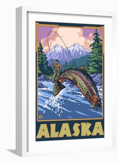 Alaska - Fly Fishing Scene-Lantern Press-Framed Art Print