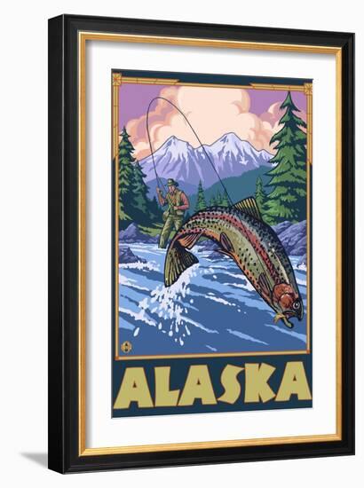 Alaska - Fly Fishing Scene-Lantern Press-Framed Art Print