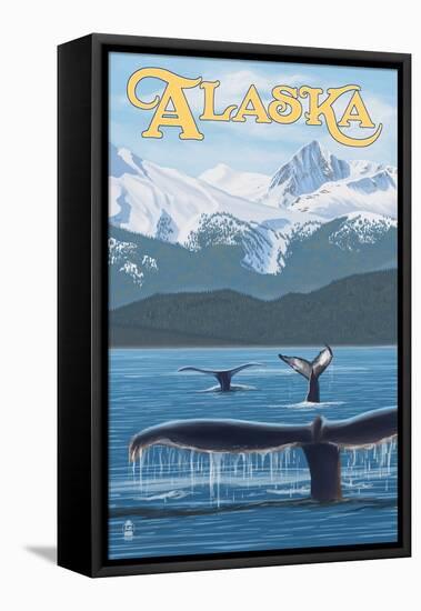 Alaska - Humpback Whale Family-Lantern Press-Framed Stretched Canvas