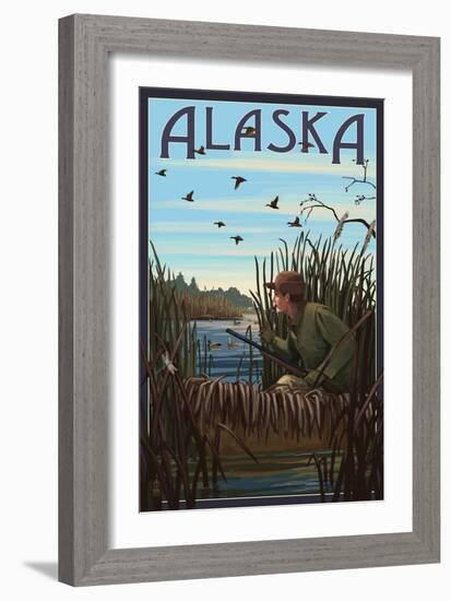 Alaska - Hunter and Lake-Lantern Press-Framed Art Print