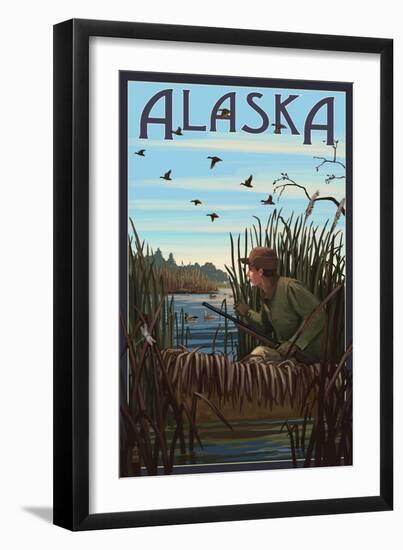 Alaska - Hunter and Lake-Lantern Press-Framed Art Print