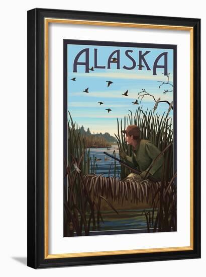 Alaska - Hunter and Lake-Lantern Press-Framed Art Print