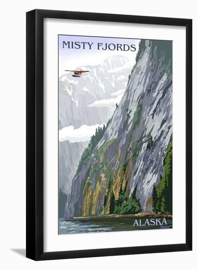 Alaska - Misty Fjords and Float Plane (#2)-Lantern Press-Framed Art Print