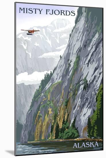 Alaska - Misty Fjords and Float Plane (#2)-Lantern Press-Mounted Art Print