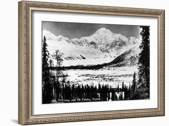 Alaska - Mt McKinley and Mt Foraka-Lantern Press-Framed Premium Giclee Print