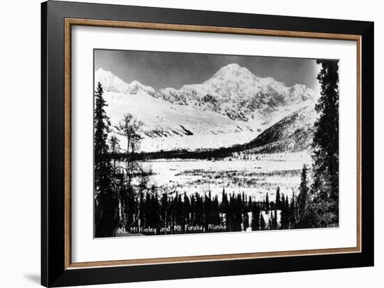 Alaska - Mt McKinley and Mt Foraka-Lantern Press-Framed Premium Giclee Print