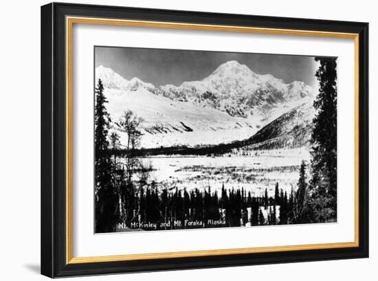 Alaska - Mt McKinley and Mt Foraka-Lantern Press-Framed Premium Giclee Print