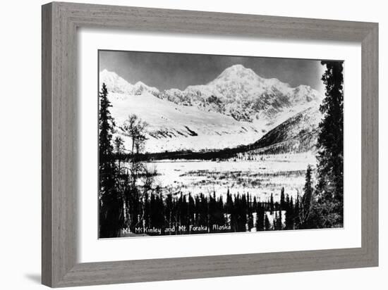 Alaska - Mt McKinley and Mt Foraka-Lantern Press-Framed Art Print