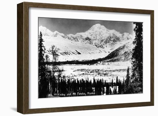 Alaska - Mt McKinley and Mt Foraka-Lantern Press-Framed Art Print