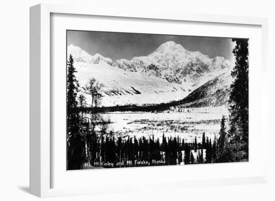 Alaska - Mt McKinley and Mt Foraka-Lantern Press-Framed Art Print