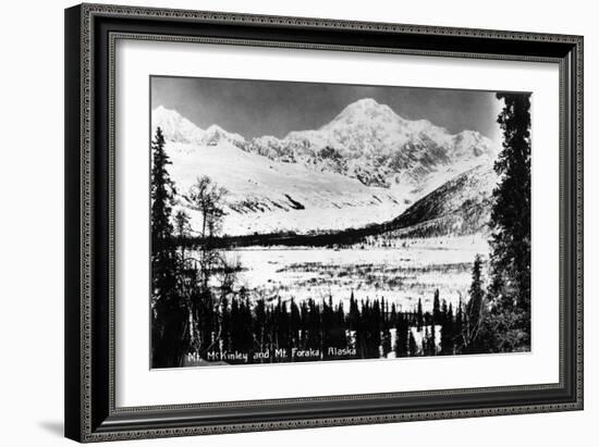 Alaska - Mt McKinley and Mt Foraka-Lantern Press-Framed Art Print