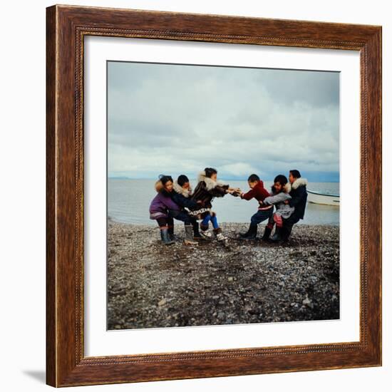 Alaska: Native Alaskan Children Playing a Game of Tug-Of-War-Ralph Crane-Framed Photographic Print