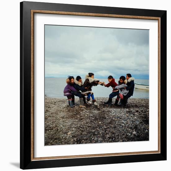 Alaska: Native Alaskan Children Playing a Game of Tug-Of-War-Ralph Crane-Framed Photographic Print