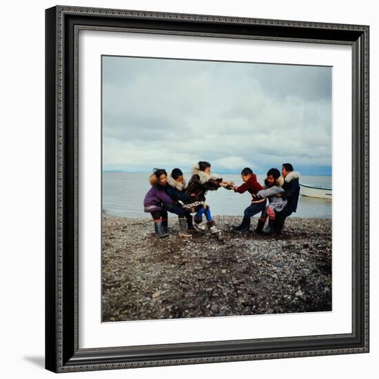 Alaska: Native Alaskan Children Playing a Game of Tug-Of-War-Ralph Crane-Framed Photographic Print