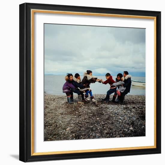 Alaska: Native Alaskan Children Playing a Game of Tug-Of-War-Ralph Crane-Framed Photographic Print