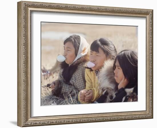 Alaska: Native Alaskan Girls Blowing Bubbles-Ralph Crane-Framed Photographic Print