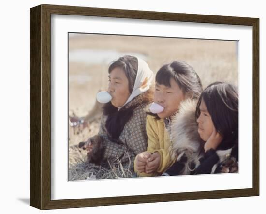 Alaska: Native Alaskan Girls Blowing Bubbles-Ralph Crane-Framed Photographic Print