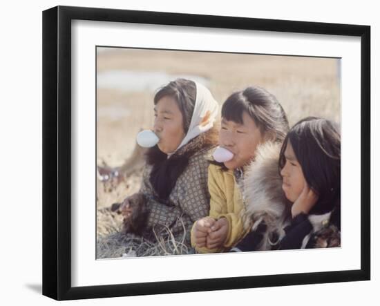 Alaska: Native Alaskan Girls Blowing Bubbles-Ralph Crane-Framed Photographic Print