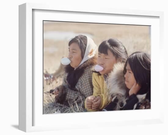 Alaska: Native Alaskan Girls Blowing Bubbles-Ralph Crane-Framed Photographic Print