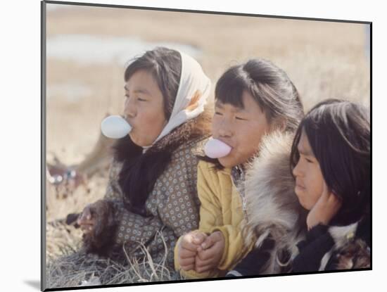 Alaska: Native Alaskan Girls Blowing Bubbles-Ralph Crane-Mounted Photographic Print