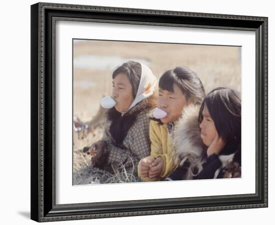 Alaska: Native Alaskan Girls Blowing Bubbles-Ralph Crane-Framed Photographic Print