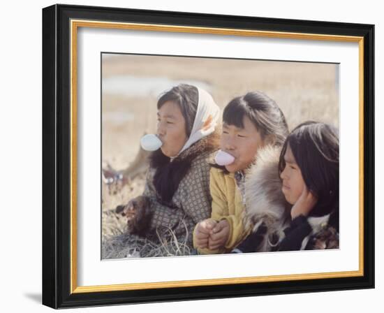 Alaska: Native Alaskan Girls Blowing Bubbles-Ralph Crane-Framed Photographic Print