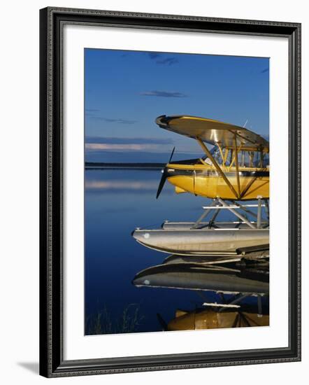 Alaska, Nondalton, Cessna Floatplane Parked on Still Waters of Six Mile Lake, Valhalla Lodge, USA-John Warburton-lee-Framed Photographic Print