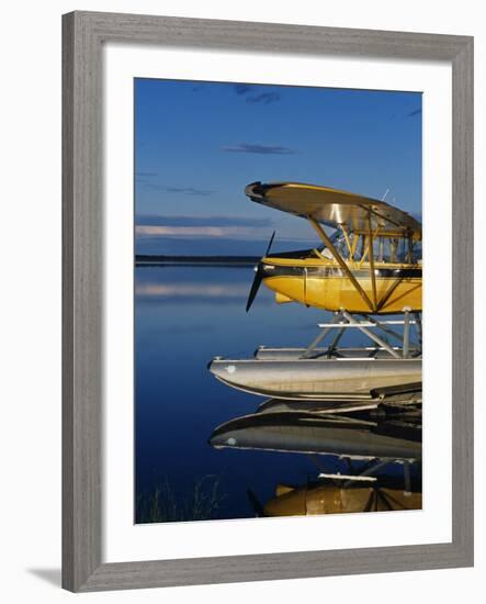 Alaska, Nondalton, Cessna Floatplane Parked on Still Waters of Six Mile Lake, Valhalla Lodge, USA-John Warburton-lee-Framed Photographic Print