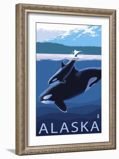 Alaska - Orca and Calf-Lantern Press-Framed Premium Giclee Print
