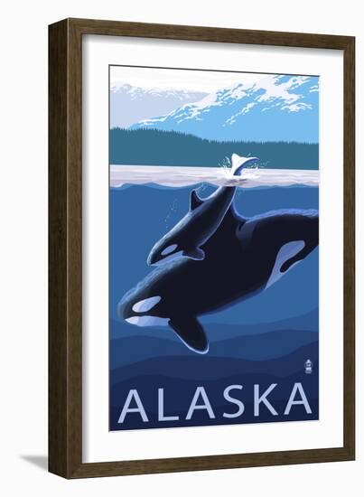 Alaska - Orca and Calf-Lantern Press-Framed Premium Giclee Print