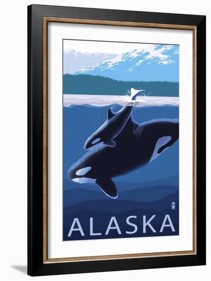 Alaska - Orca and Calf-Lantern Press-Framed Art Print