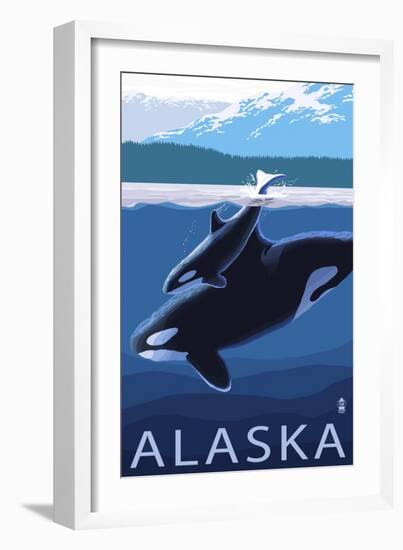 Alaska - Orca and Calf-Lantern Press-Framed Art Print