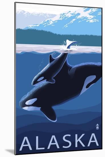 Alaska - Orca and Calf-Lantern Press-Mounted Art Print