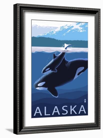 Alaska - Orca and Calf-Lantern Press-Framed Art Print