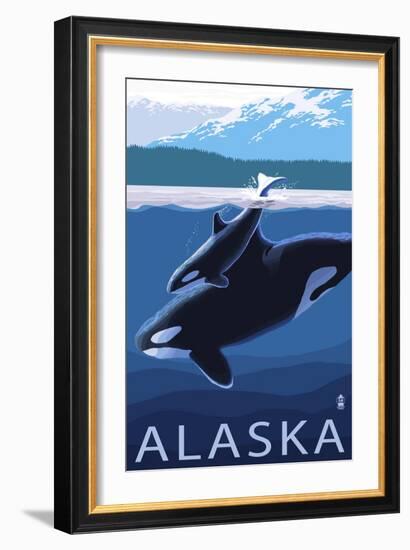 Alaska - Orca and Calf-Lantern Press-Framed Art Print