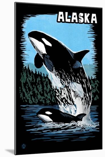 Alaska - Orca - Scratchboard-Lantern Press-Mounted Art Print